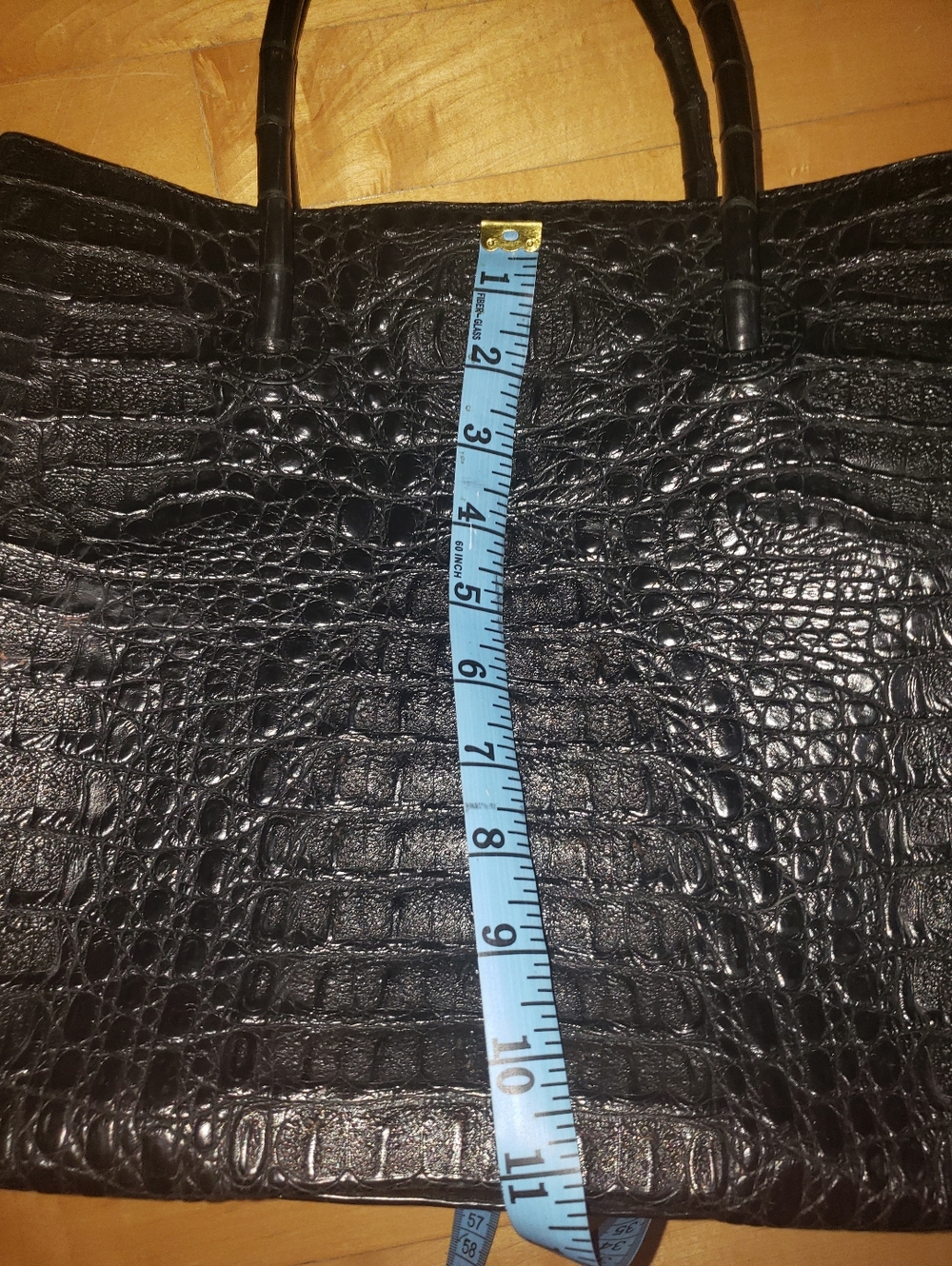 Genuine Caiman Crocodile Skin Large Black Tote Cream Suede Lining Handbag - Picture 15 of 16
